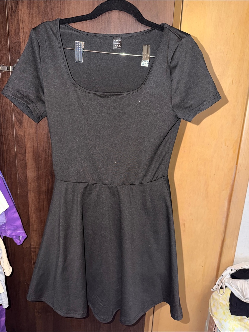 Classic Short-Sleeve Fit & Flare Dress - Black